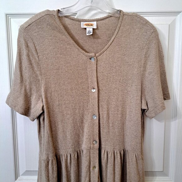 Tallbots Women's L Beige Linen Blend Button Front Maxi Dress Short Sleeves - Picture 6 of 10